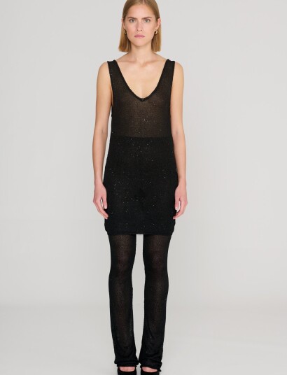 REMAIN Birger Christensen Sequin Knit Fitted Flared Pants Black 34