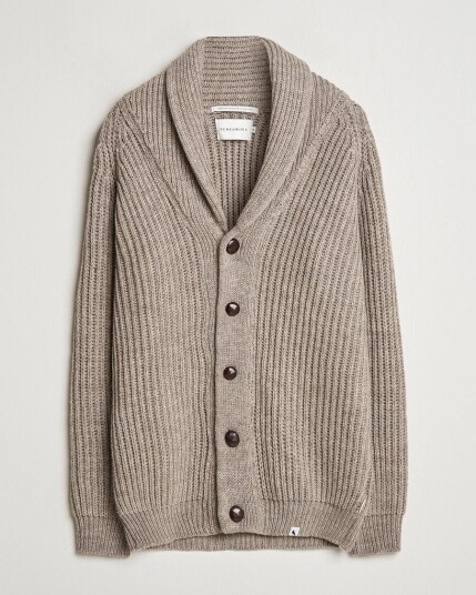Peregrine Wilkinson Ribbed Wool Cardigan Light Brown Peregrine Wilkinson Ribbed Wool Cardigan Light Brown