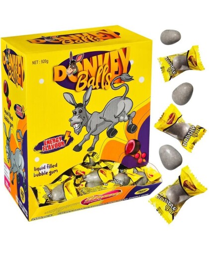 200 stk Ilham Donkey Balls Fylte Tyggegummikuler med Energidrikksmak Hel Eske 920 gram