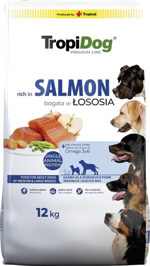 Tropidog Tørrfôr Adult Premium Medium & Large Laks 12 kg Tropidog Tørrfôr Adult Premium Medium & Large Laks 12 kg