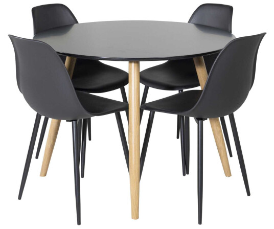 Venture Design Plaza & Polar spisegruppe Svart/svart 4 st stoler & bord 100 cm