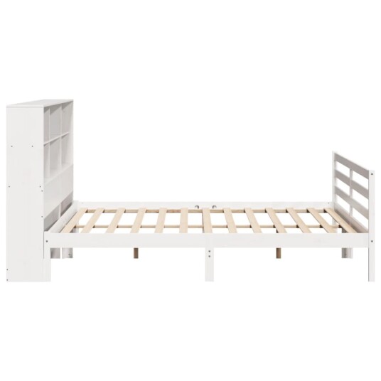 Seng med bokhylle uten madrass hvit 180x200 cm heltre furu 8721158606938
