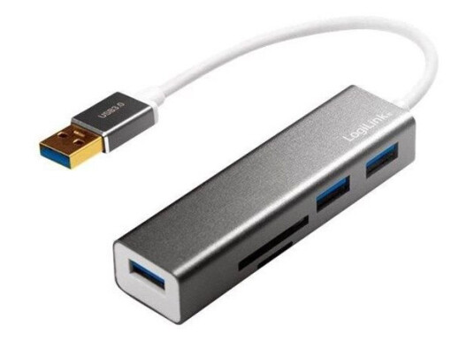 LogiLink USB 3.0 3-port hub with card reader USB-hub - 3 porter - Grå