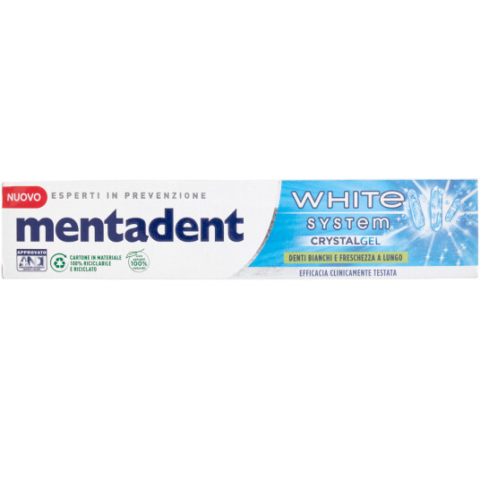 Whitening Tannkrem MENTADENT Crystal Gel White System 75 ml. Whitening Tannkrem MENTADENT Crystal Gel White System 75 ml.