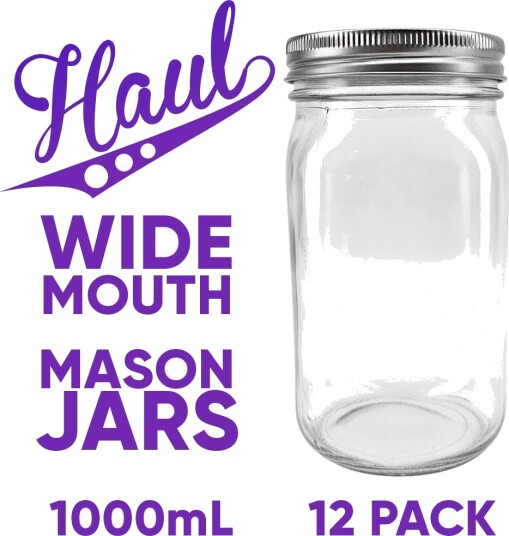Kegland Haul Mason Jar 1000ml 12stk Sylteglass med bred åpning Kegland Haul Mason Jar 1000ml 12stk Sylteglass med bred åpning