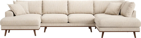 Copenhagen Premium 5 personers Højrevendt U formet Dyb Sofa med Divan og Chaiselong i Chenille   Beige