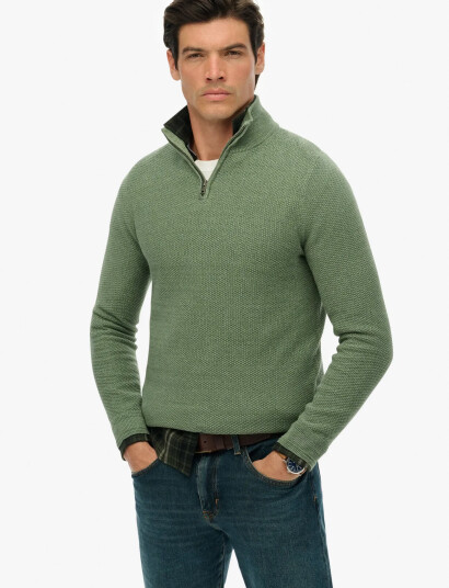 Superdry Lw Cotton Texture Half Zip - Green - XXL Superdry Lw Cotton Texture Half Zip - Green - XXL