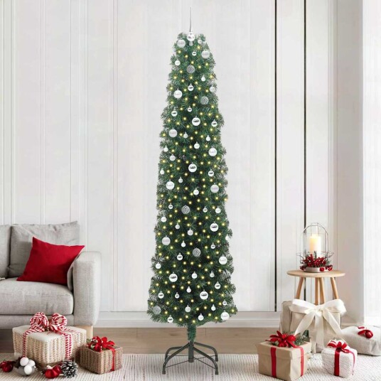Kunstig juletre med 300 LED grønn 240 cm PVC og stål og plast