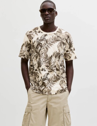 Jack & Jones Jjjeff Aop Tee Ss Crew Neck Cream S