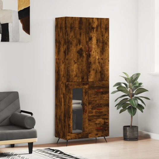 vidaXL Highboard røkt eik 69,5x34x180 cm konstruert tre 8720845411855
