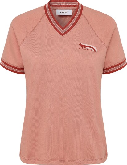 Maison Kitsune Flash Fox Fox Raglan Tee Shirt   Coral   S