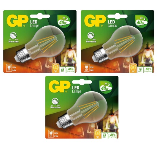 GP - LED Lamp Classic Filament E27 DIM 5W 40W 470lm I Bundle 3 Pcs