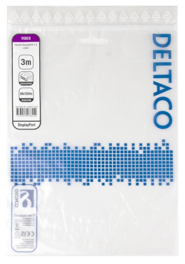 DELTACO DisplayPort DP1.4 Flex cable 3M black DELTACO DisplayPort DP1.4 Flex cable 3M black