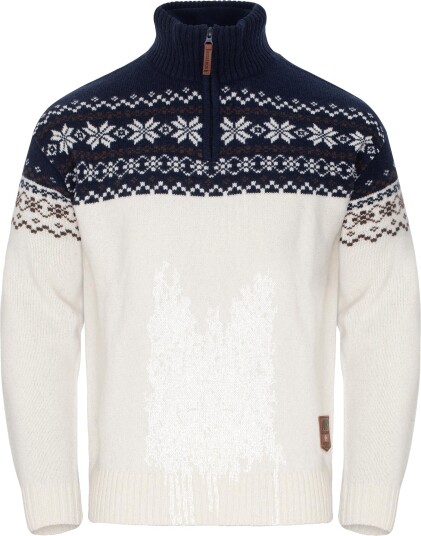 Gridarmor Men"s Snøkrystall Half Zip Ullgenser Bright White/navy Blazer XL