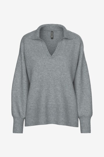 pieces - Genser Pcmalou LS Polo Knit Noos BC - Grå