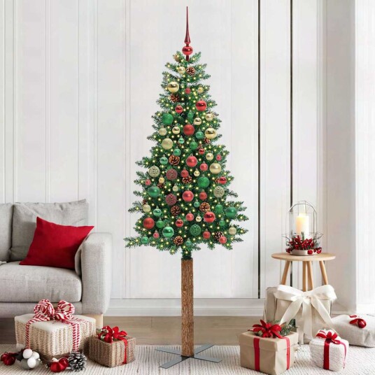 Slim juletre med 300 LED grønn 210 cm PVC og Massivt Furu tre