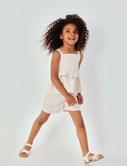 Boboli Linen Bermuda Shorts Striped For Girl Beige 98