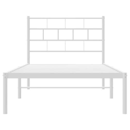 vidaXL Sengeramme i metall med hodegavl hvit 90x190 cm 8721012189010
