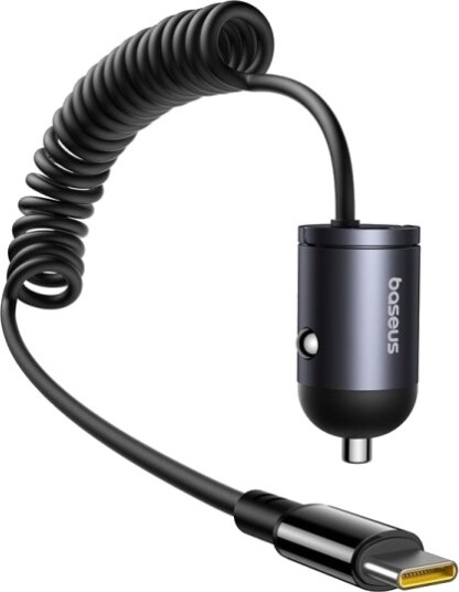 Baseus Bil Lader Usb C Med Innebygd Spiral Kabel 30W Svart
