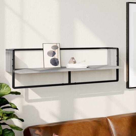 Vegghylle med stang sonoma eik 100x25x30 cm 8721012046306
