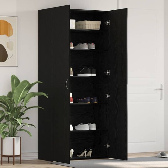  Skoskap Svart Eik 80x35,5x180 cm Konstruert Tre