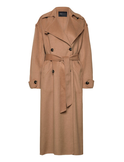 Mango Double-Breasted Wool Coat - Beige - S