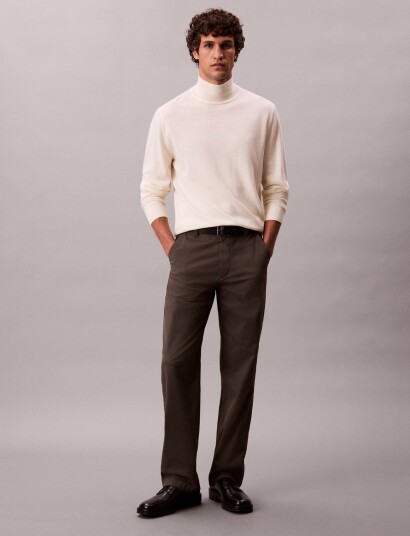 Calvin Klein Ls Merino Mock Neck Swtr 14Gg Cream XXL