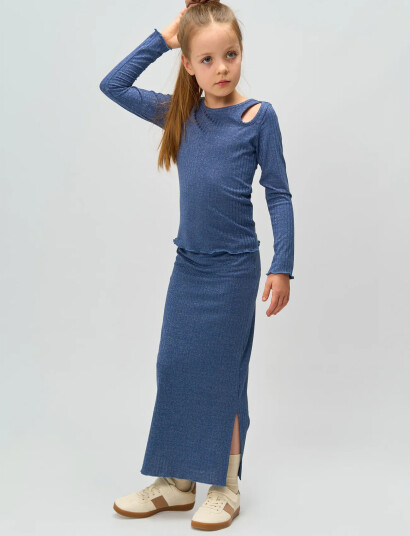 The New Tnrina Long Glitter Rib Skirt Blue 158/164