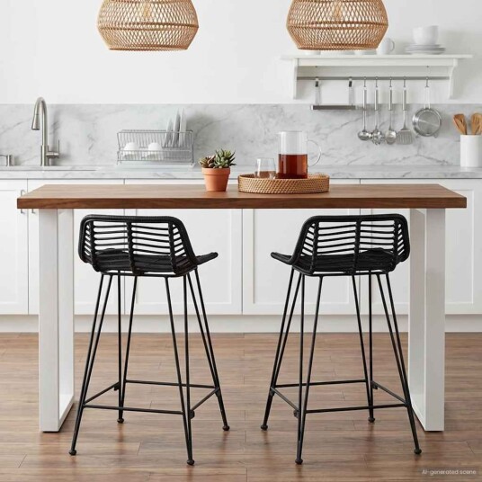 vidaXL Barstol 2 pcs Svart 44 x 45 x 76 cm Rattan og Stål vidaXL Barstol 2 pcs Svart 44 x 45 x 76 cm Rattan og Stål