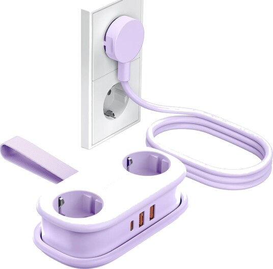 Orico AP3 20W GaN Strømskinne med 2x AC, 2x USB-A, 1x USB-C – Lilla