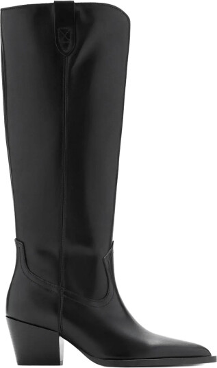 Mango Leather Block Heel Boots Black 40