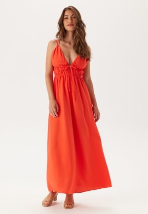 BUBBLEROOM Tie Strap Maxi Dress Coral red XL