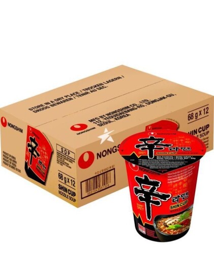 12 stk Nongshim Shin Gourmet Spicy Noodle Cups Hel Eske 816 gram Korea Import
