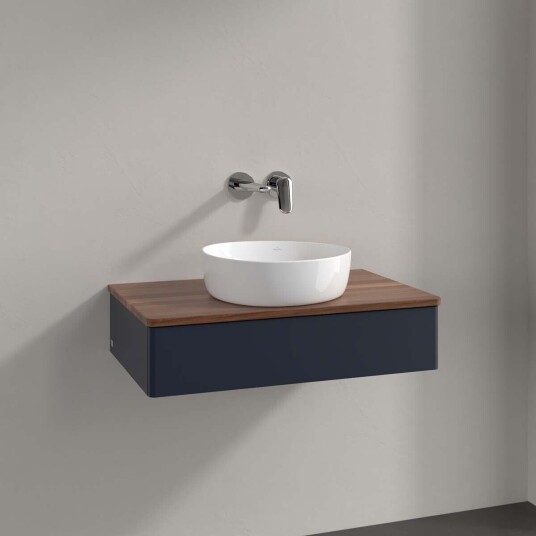 Villeroy & Boch Antao Servantskap med 1 skuff 80x50x19 cm m/lys Blå Matt/Valnøtt Villeroy & Boch Antao Servantskap med 1 skuff 80x50x19 cm m/lys Blå Matt/Valnøtt