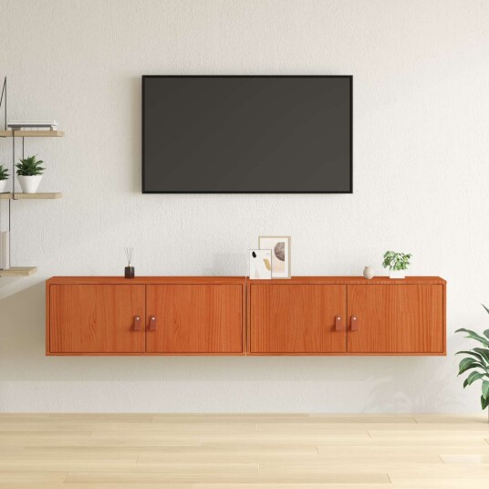 vidaXL Veggskap med dør 2 pcs Vokset Brun 80 x 30 x 30 cm Massiv furu