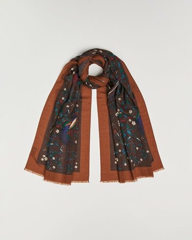 Drake's Birds Of Paradise Print Scarf Brown