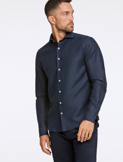 Lindbergh Black 1927: Cotton/Lin Shirt Wf L/S   Navy   XL