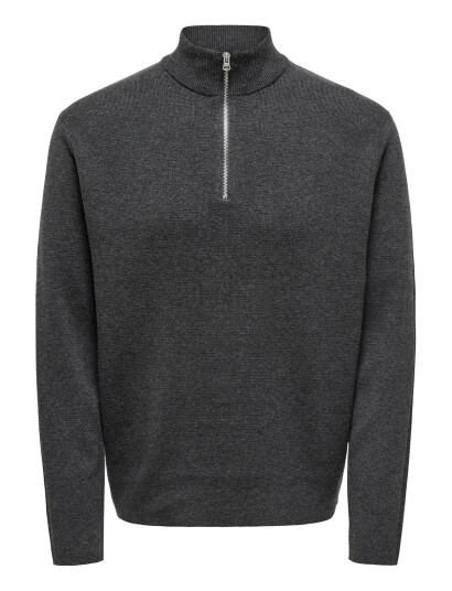 ONLY & SONS Onsting Life Reg Half Zip Knit Noos   Grey   L