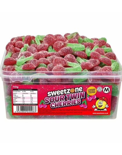 Sweetzone Sour Twin Cherries – Boks med Sure Vingummi kirsebær 800 gram