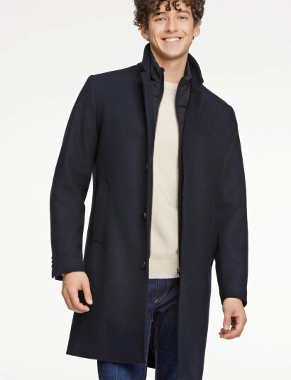 Lindbergh Detachable Collar Lapel Coat - Navy - XXL