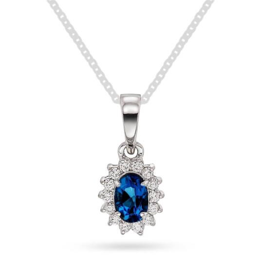 Gold Collection Anheng i 585 hvitt gull med diamanter 0 14 ct og safir Gold Collection Anheng i 585 hvitt gull med diamanter 0 14 ct og safir