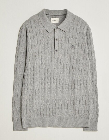 Gant Cotton Cable Polo Grey Melange