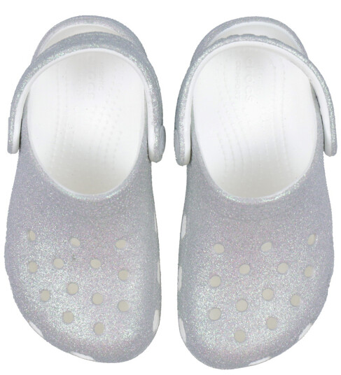 Crocs White Classic Iridescent Glitter Gloc 30-31