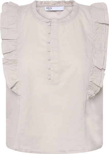 Mango Cotton Blouse With Ruffle Detail Brown M