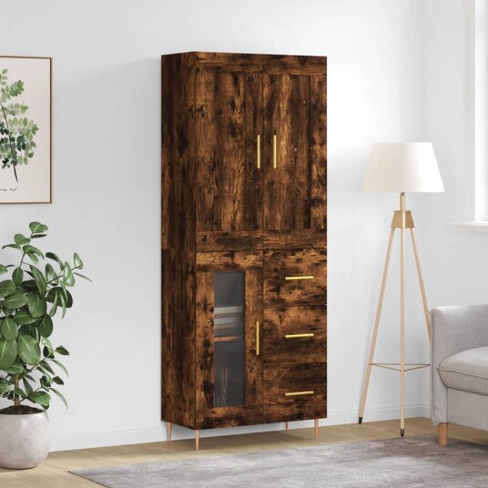 vidaXL Highboard røkt eik 69,5x34x180 cm konstruert tre 8720845493561
