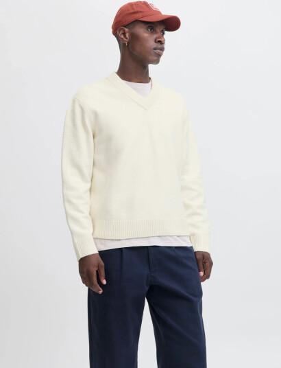 Jack & Jones Jornorrebro Knit V-Neck - White - L Jack & Jones Jornorrebro Knit V-Neck - White - L