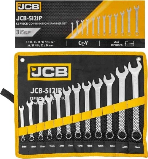 JCB Fastnøkkelsett 5121P 12 Deler 8-24 mm (Flere Størrelser)