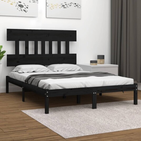 vidaXL Sengeramme svart heltre 150x200 cm 5FT King Size 8720287034971