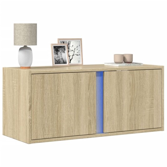 Vegghengt TV-benk med LED sonoma eik 80x31x35 cm 852259