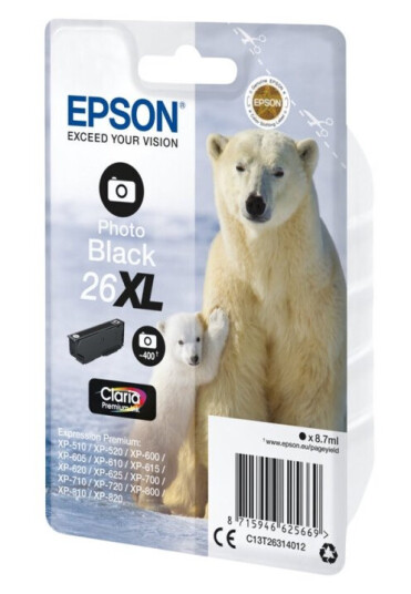 Epson 26Xl - 8.7 Ml - Xl - Fotosort - Original - Blære Med Rf/Lyd-Alarm - Blekkpatron - For Expression Premium Xp-510 520 600 605 610 615 620 625 700 710 720 800 810 820